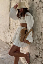 Tie Bandeau Pleated High Waist Skirt Set