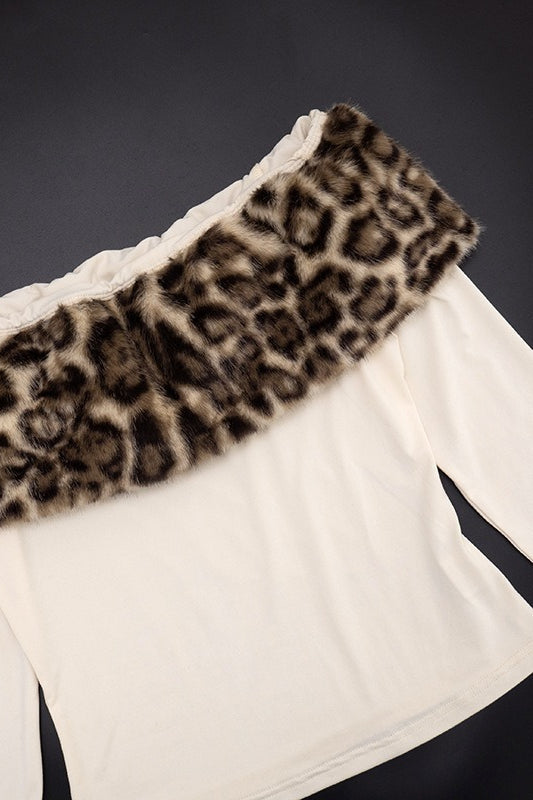 Asymmetric Fuzzy Off Shoulder Long Sleeve Tee