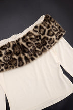 Asymmetric Fuzzy Off Shoulder Long Sleeve Tee