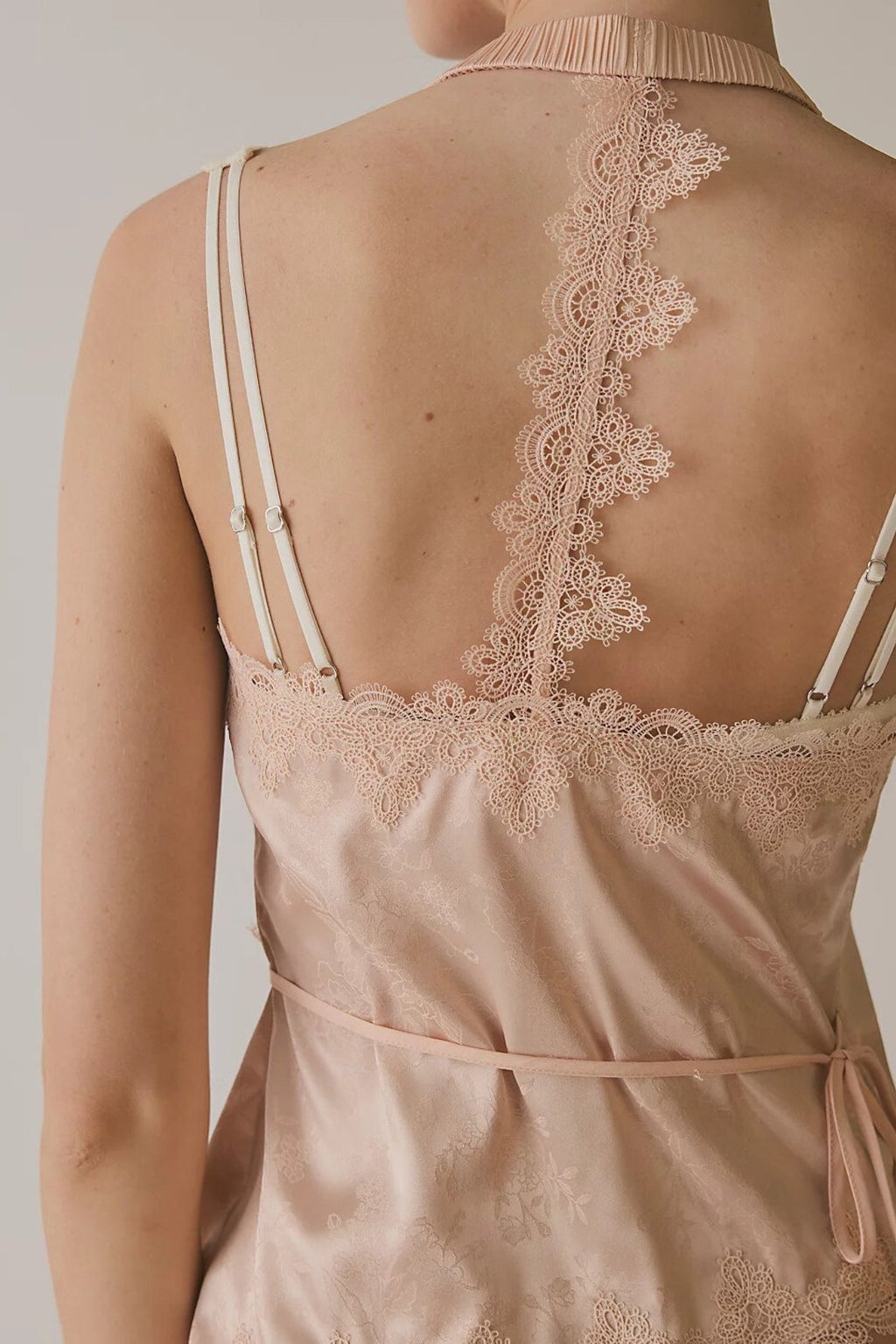 Jacquard Lace Tie Cropped Halter Top