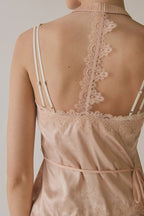 Jacquard Lace Tie Cropped Halter Top