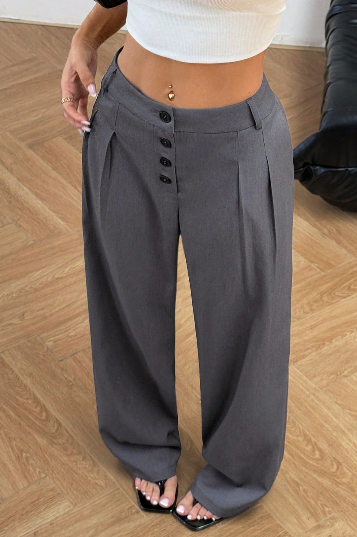 Vintage Button Front Drape Pants