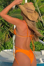 Solid Tie Back Two Piece Asymmetric Bikini Set