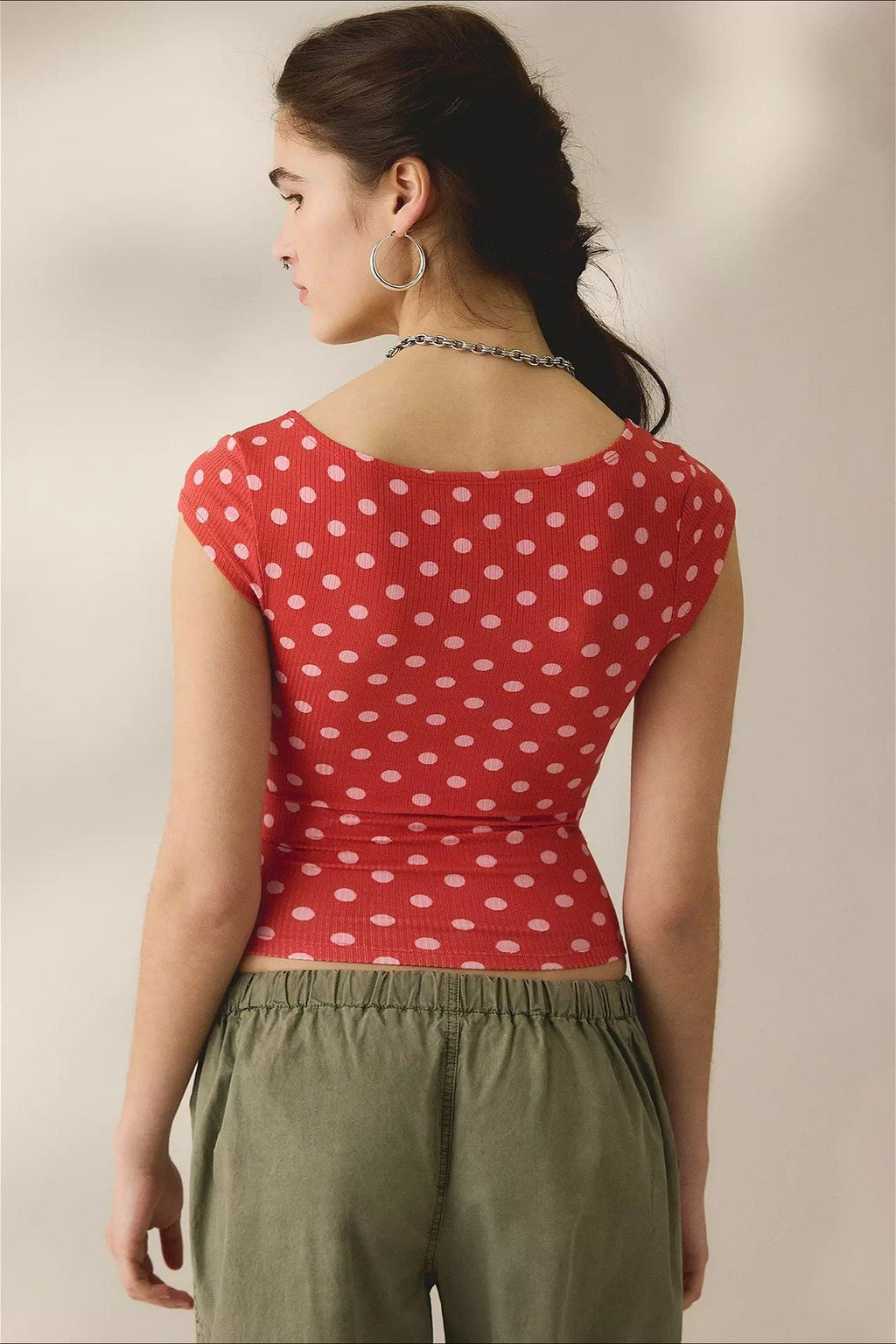 Square Neck Ribbed Printed T-Shirt