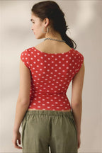 Square Neck Ribbed Printed T-Shirt