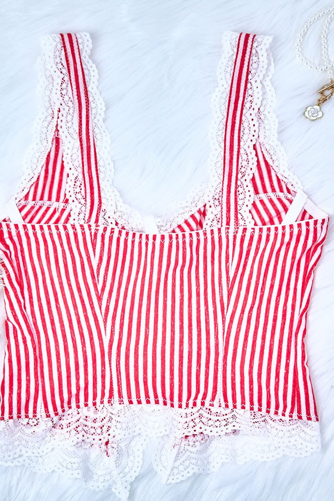 Ruffled Stripe Lace Tank Top