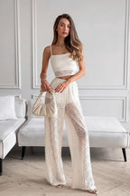 White Lace Cami Top Wide Leg Pants Two Piece Set
