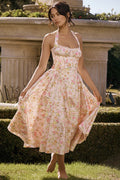 Floral Print Halter Bodycon Maxi Dress