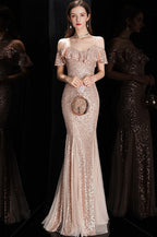 Off Shoulder Sequin Mesh Party Dress