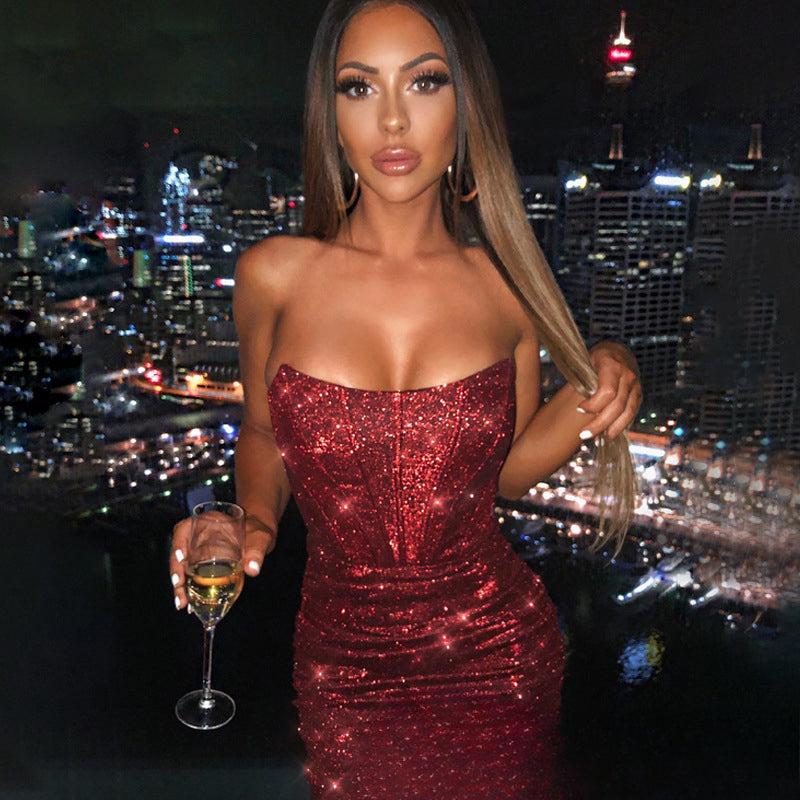 Glamorous Night Club Bodycon Glitter Party Dress