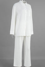 Solid Cotton Wrinkled Shirt Pants Two Piece Set
