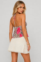 Leopard Floral Tie Halter Top