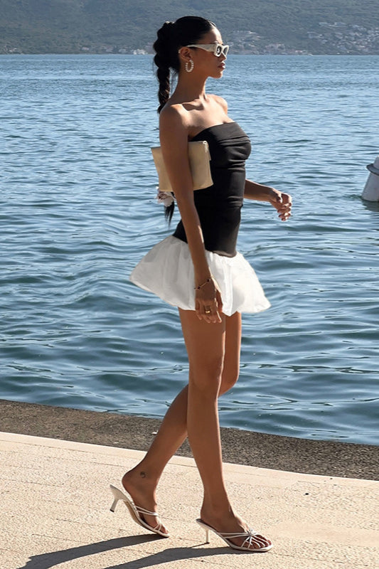 Fall Elegant Strapless Peplum Mini Party Dress
