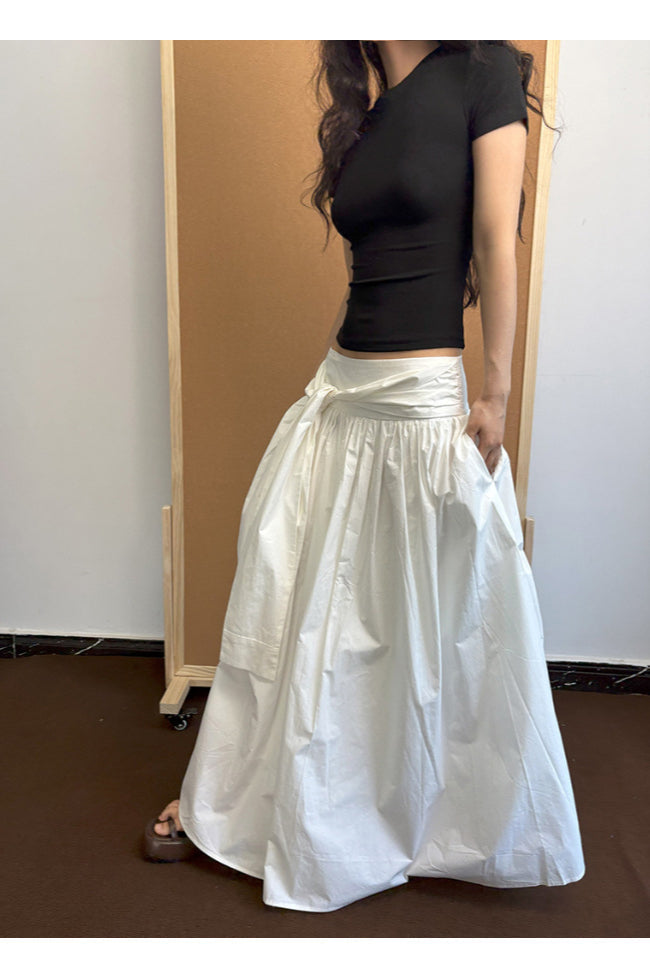 Minimalist Tie Waist A-Line Maxi Skirt