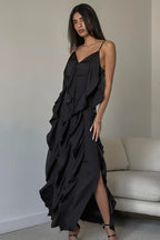 Ruffle Trim V Neck Cami Slip Maxi Dress
