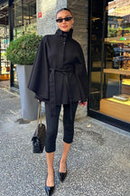 Elegant Stand Collar Belted High-Quality Coat