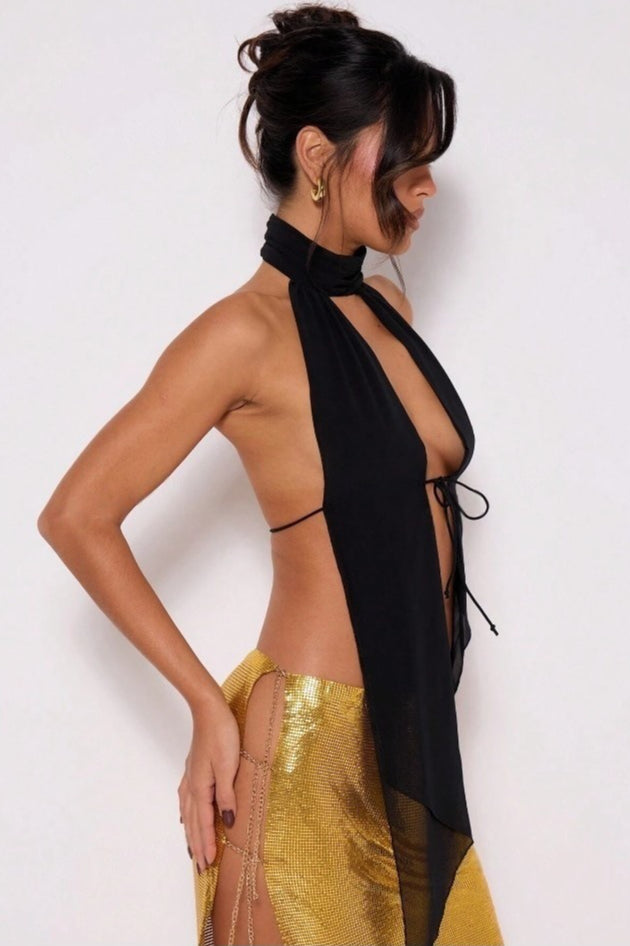 Stand Collar Halter Backless Leopard Top