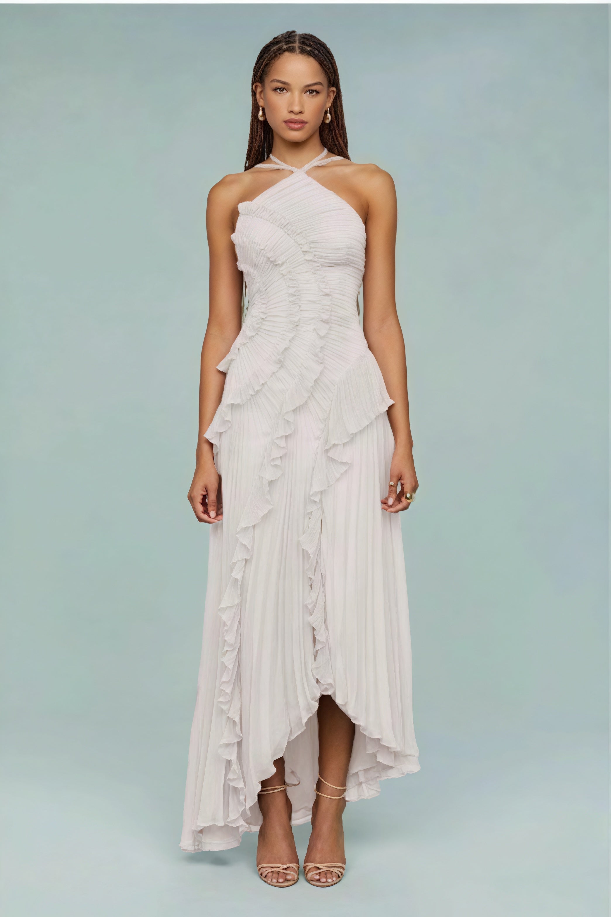 Ruched Halter Backless Maxi Dress