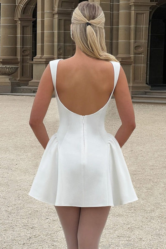 Solid Sleeveless Backless Mini Dress