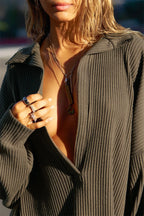 V Neck Knit Collar Blouse