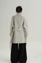 Solid Wool Warm Loose Mock-Neck Coat