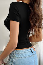 Letter Print V Neck Slim T-Shirt