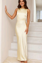 Solid Satin Backless Cami Maxi Dress