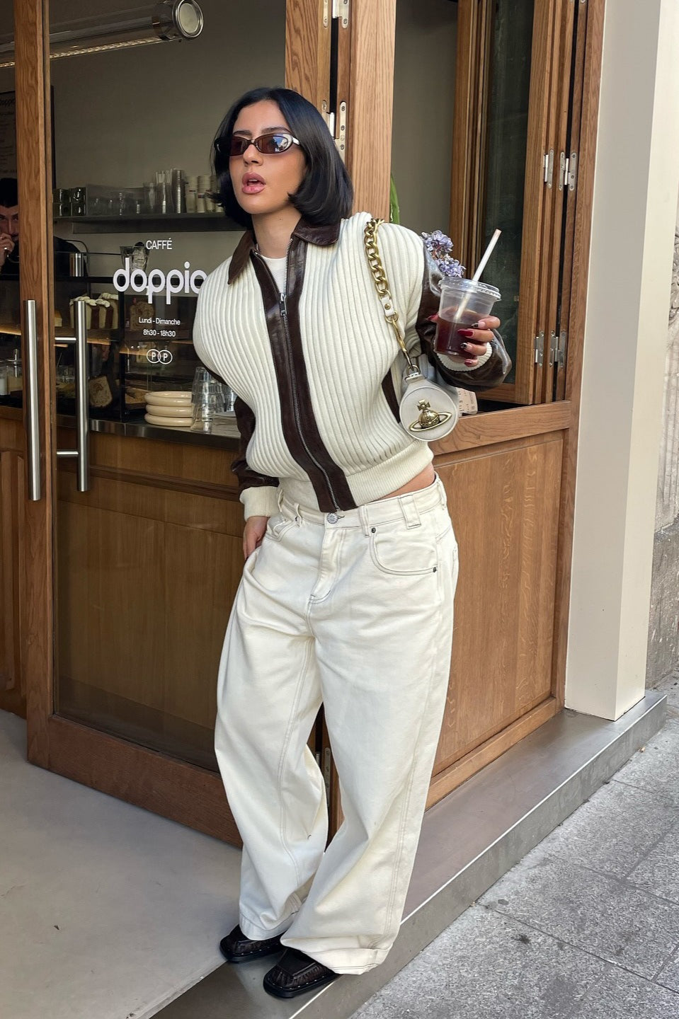Long Sleeve Knit And Leather Jacket