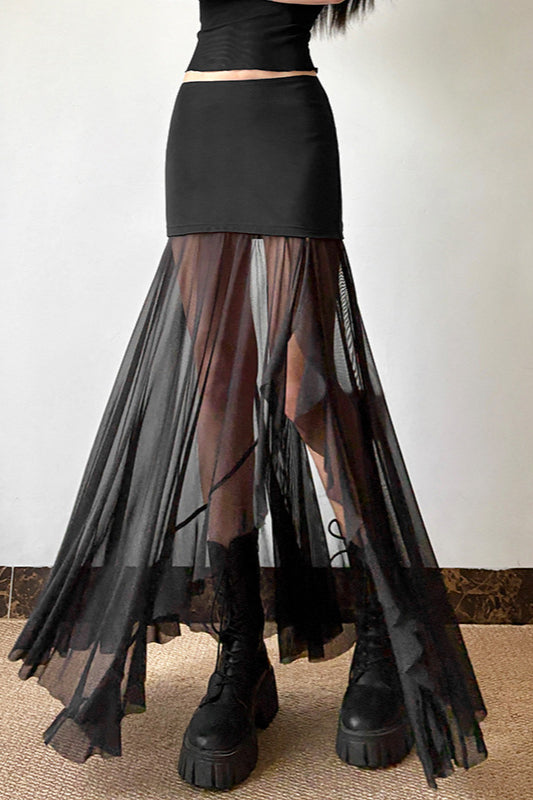 Mesh High-Waisted Midi Skirt