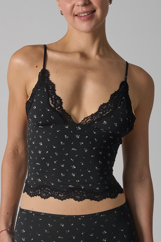 Lace Trim Floral V Neck Cami Top