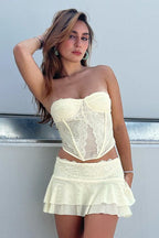 Lace Sheer Bandeau Double Layer Skirt Set