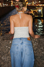 Polka Dot Halter Backless Bodycon Elegant Layering Top