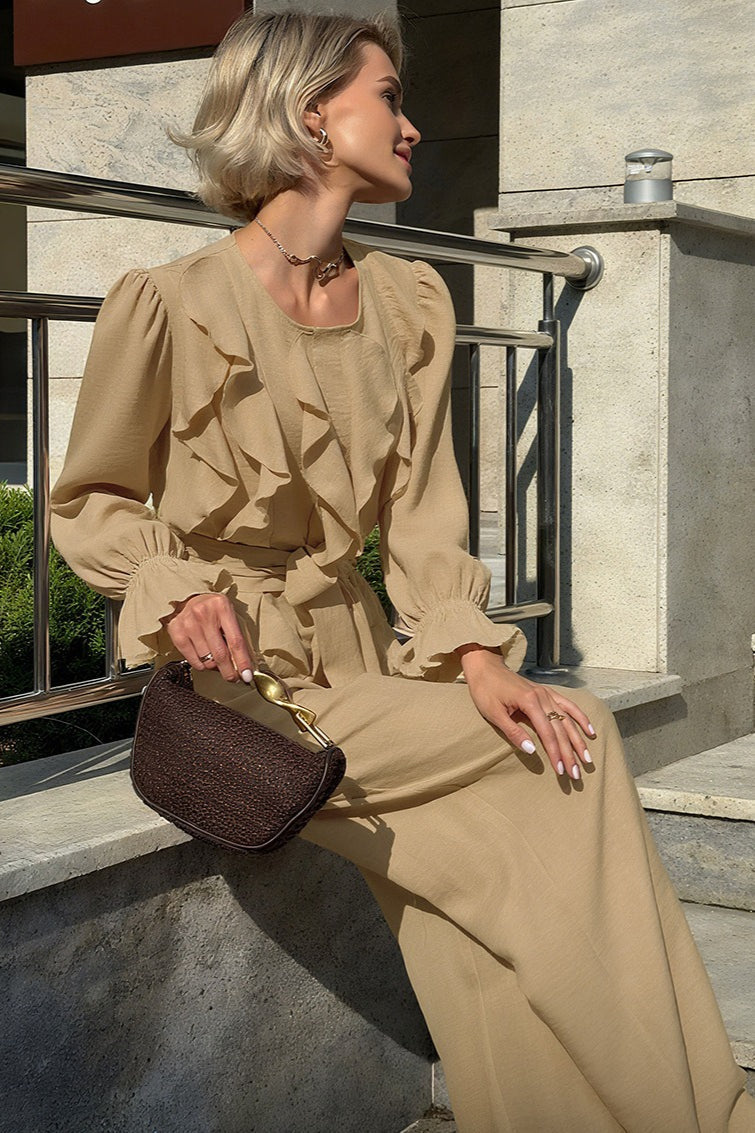 Vintage Bell Sleeve Top And Wide Leg Pants Two Piece Set