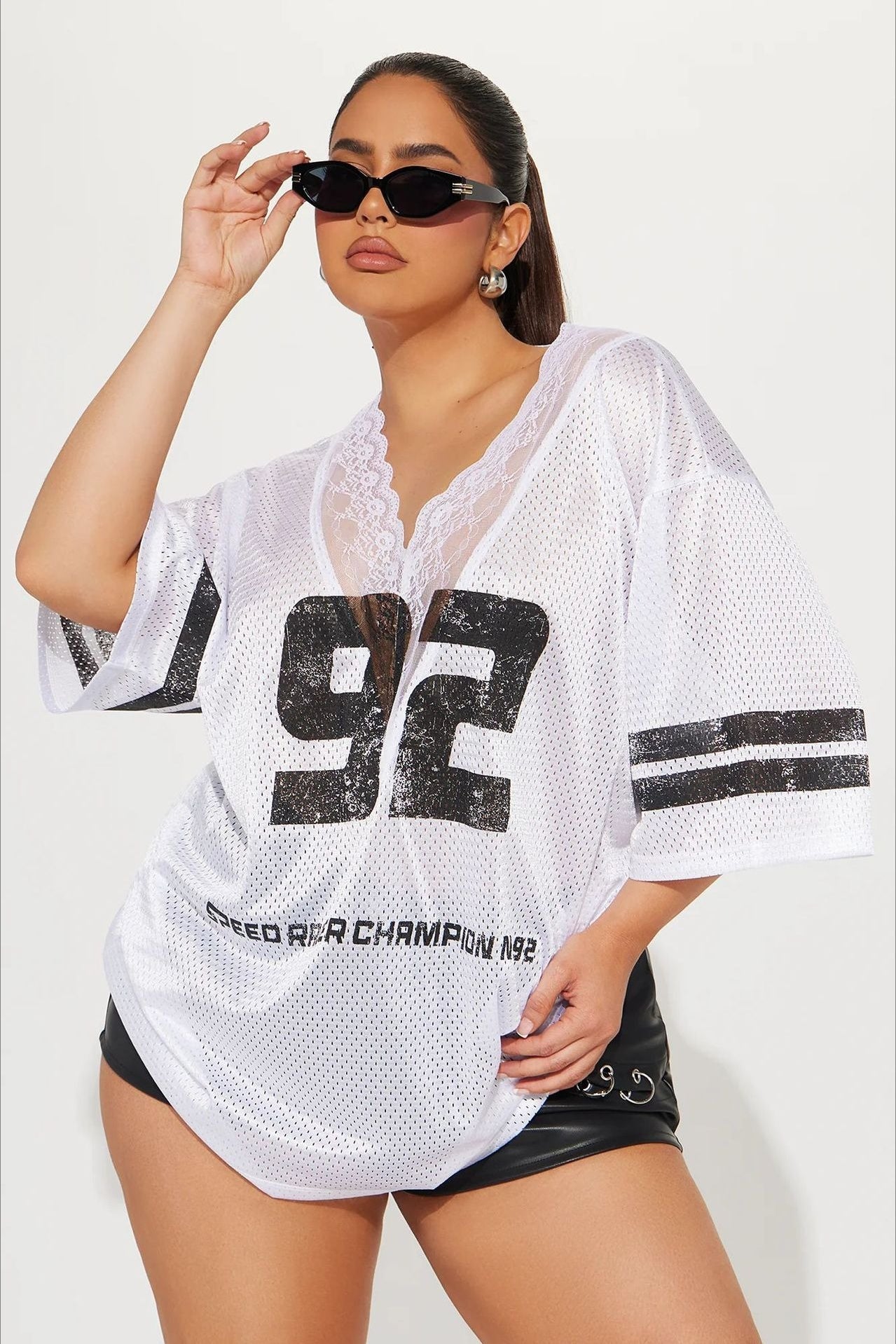 V Neck Lace Print Loose Casual T-Shirt