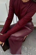High-Waist Faux Leather Bodycon Skirt With Slit