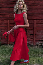 Solid Sleeveless Waisted Slim Midi Dress