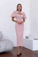Elegant Puff Sleeve Bodycon Maxi Dress