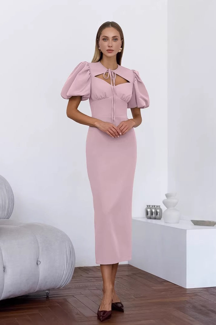 Elegant Puff Sleeve Bodycon Maxi Dress
