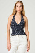 Polka Dot Plaid Slim Halter Top