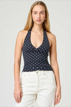 Polka Dot Plaid Slim Halter Top