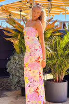 Bandeau Bodycon Floral Print Maxi Dress