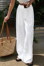 Solid Sheer Embroidery Drawstring Pants