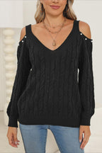 Deep V Off-Shoulder Loose Pullover Sweater