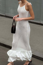 Boho Ruffle Knit Cutout Sheer Cami Maxi Dress