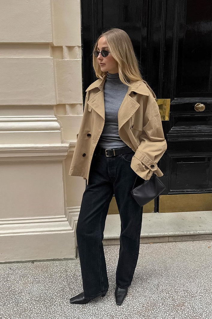 Khaki Trench Collar Jacket