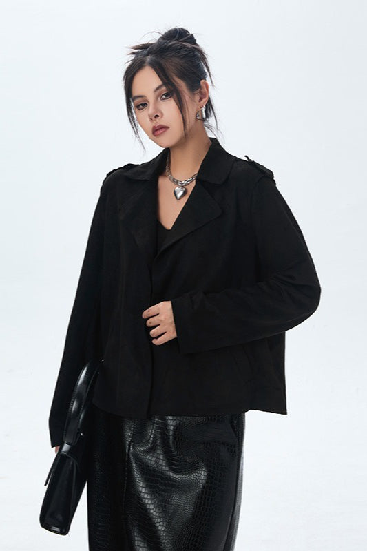 Suede Open Front Biker Jacket