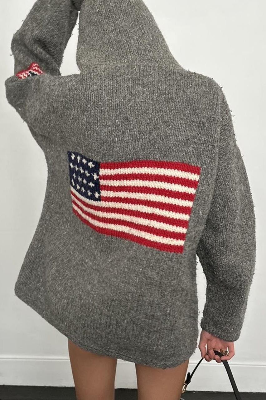 Flag Graphic Knit Zippered Hoodie