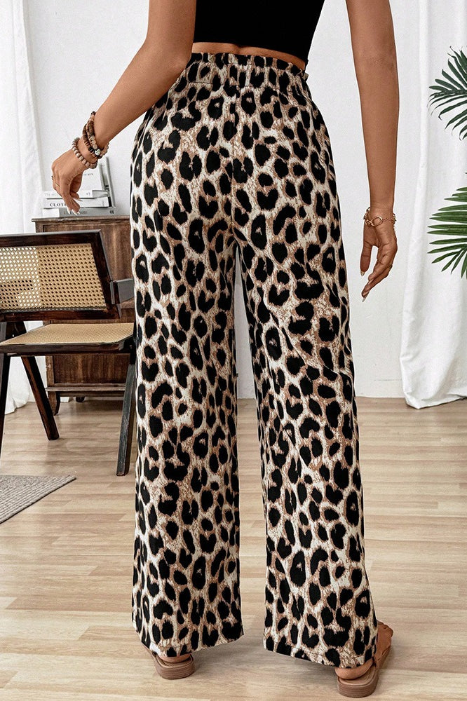 Leopard Print Baggy Straight Pants