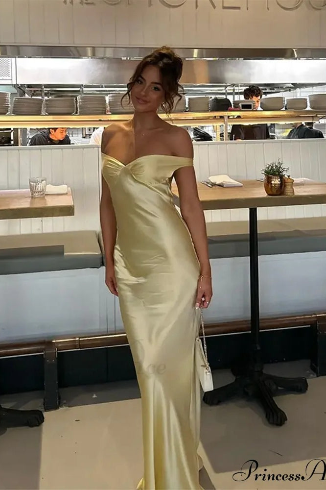 Satin Off Shoulder Open Back Party Dress