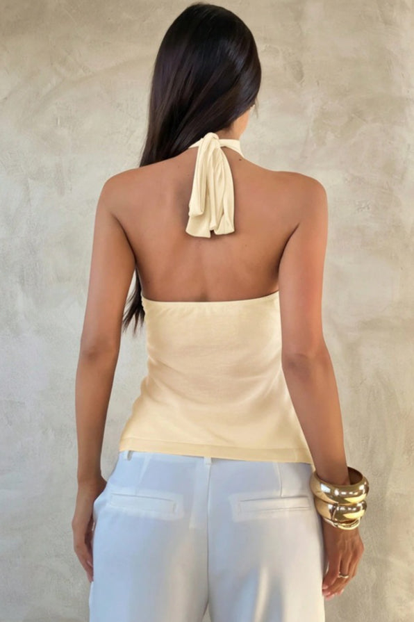 Solid Ruffle Slim Halter Top